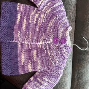 Purple and White Knitted Kids Cardigan